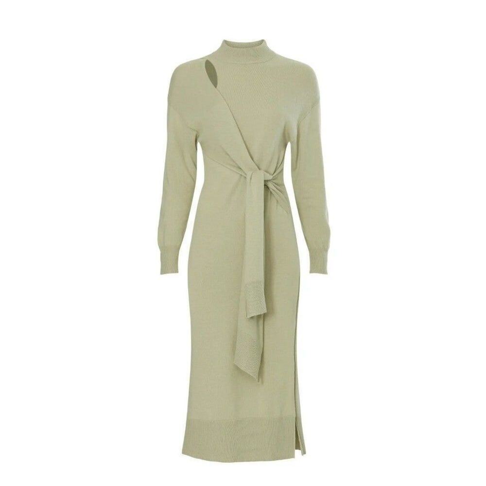 Rent the runway sz small jonathan simkhai green grey hope wrap sweater dress - Picture 4 of 4